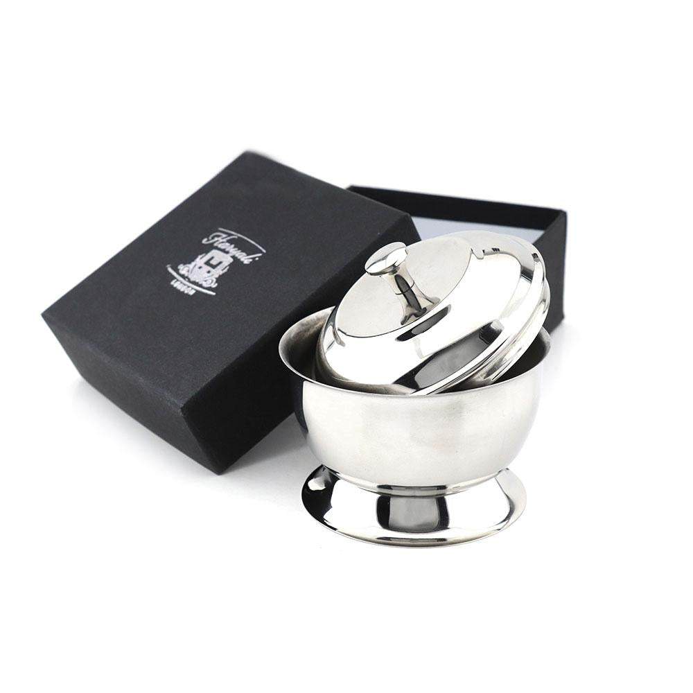 Stainless Steel Shaving Soap Bowl with Lid - HARYALI LONDON